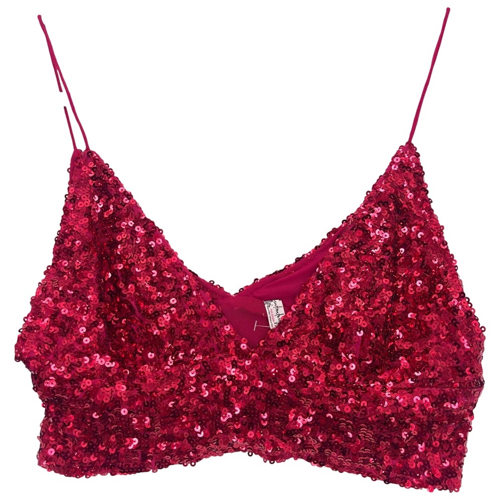 Intimately Free People Red Sequin Crop Top M Spaghetti Strap V-Neck Party Glam
